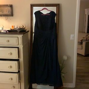 Navy, lace bodice, floor length formal dress